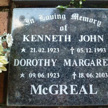 McGREAL Kenneth John 1923-1993 &amp; Dorothy Margaret 1923-2003