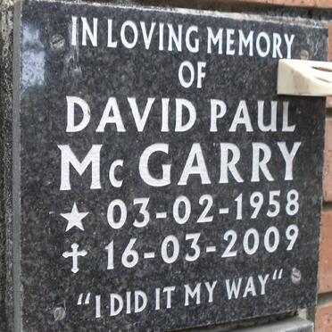 McGARRY David Paul 1958-2009