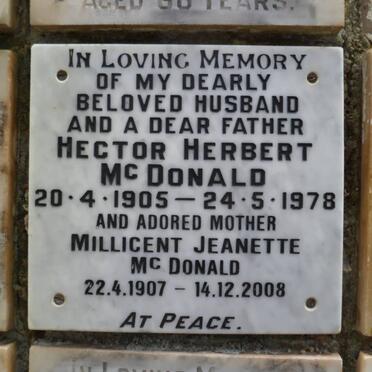 Mc DONALD Hector Herbert 1905-1978 &amp; Millicent Jeanette 1907-2008