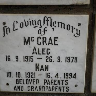 Mc CRAE Alec 1915-1978 &amp; Nan 1921-1994