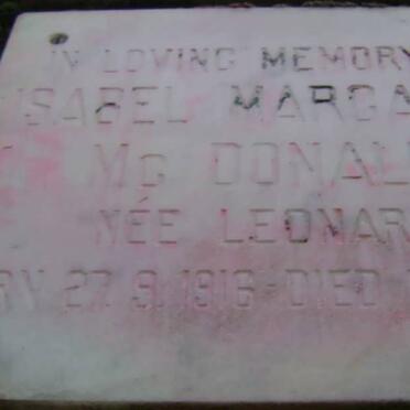 Mc DONALD Isabel Margaret nee LEONARD 1916-1978