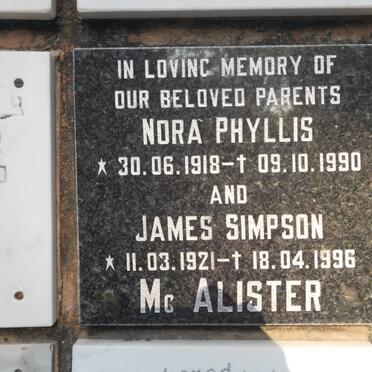 McALISTER James Simpson 1921-1996 &amp; Nora Phyllis 1918-1990