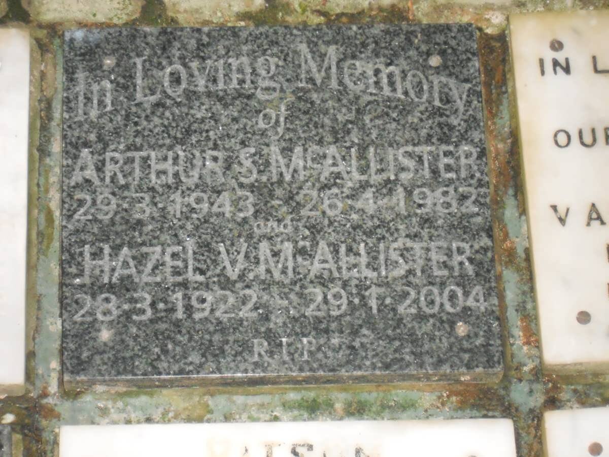 McALLISTER Arthur S. 1943-1982 &amp; Hazel V. 1922-2004