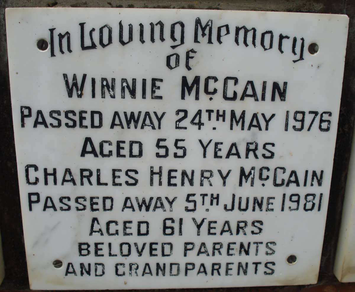 McCAIN Charles Henry -1981 &amp; Winnie -1976