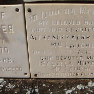 Mc LAUGHLAN Alexander Kerr Gordon -1972 &amp; Isabella Outerson -1976