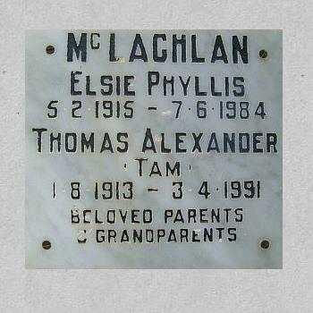 Mc LACHLAN Thomas Alexander 1913-1991 &amp; Elsie Phyllis 1915-1984