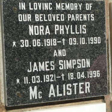 Mc ALISTER James Simpson 1921-1996 &amp; Nora Phyllis 1918-1990