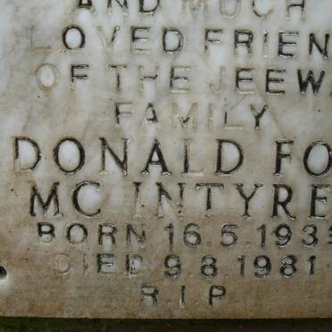 MC INTYRE Donald Fox 1939-1981