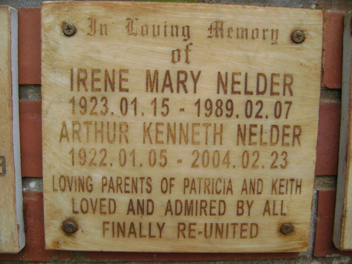 NELDER Arthur Kenneth 1922-2004 &amp; Irene Mary 1923-1989 