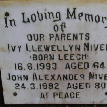 NIVEN John Alexander -1992 &amp; Ivy Llewellyn LEECH -1983