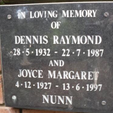 NUNN Dennis Raymond 1932-1987 &amp; Joyce Margaret 1927-1997