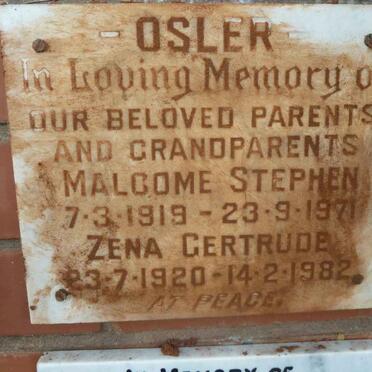 OSLER Malcome Stephen 1919-1971 &amp; Zena Gertrude 1920-1982