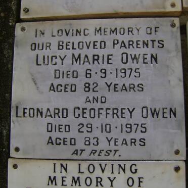 OWEN Leonard Geoffrey -1975 &amp; Lucy Marie -1975