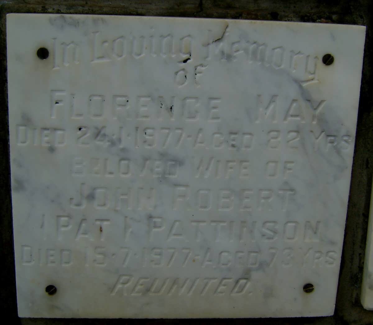 PATTINSON John Robert -1977 &amp; Florence May -1977