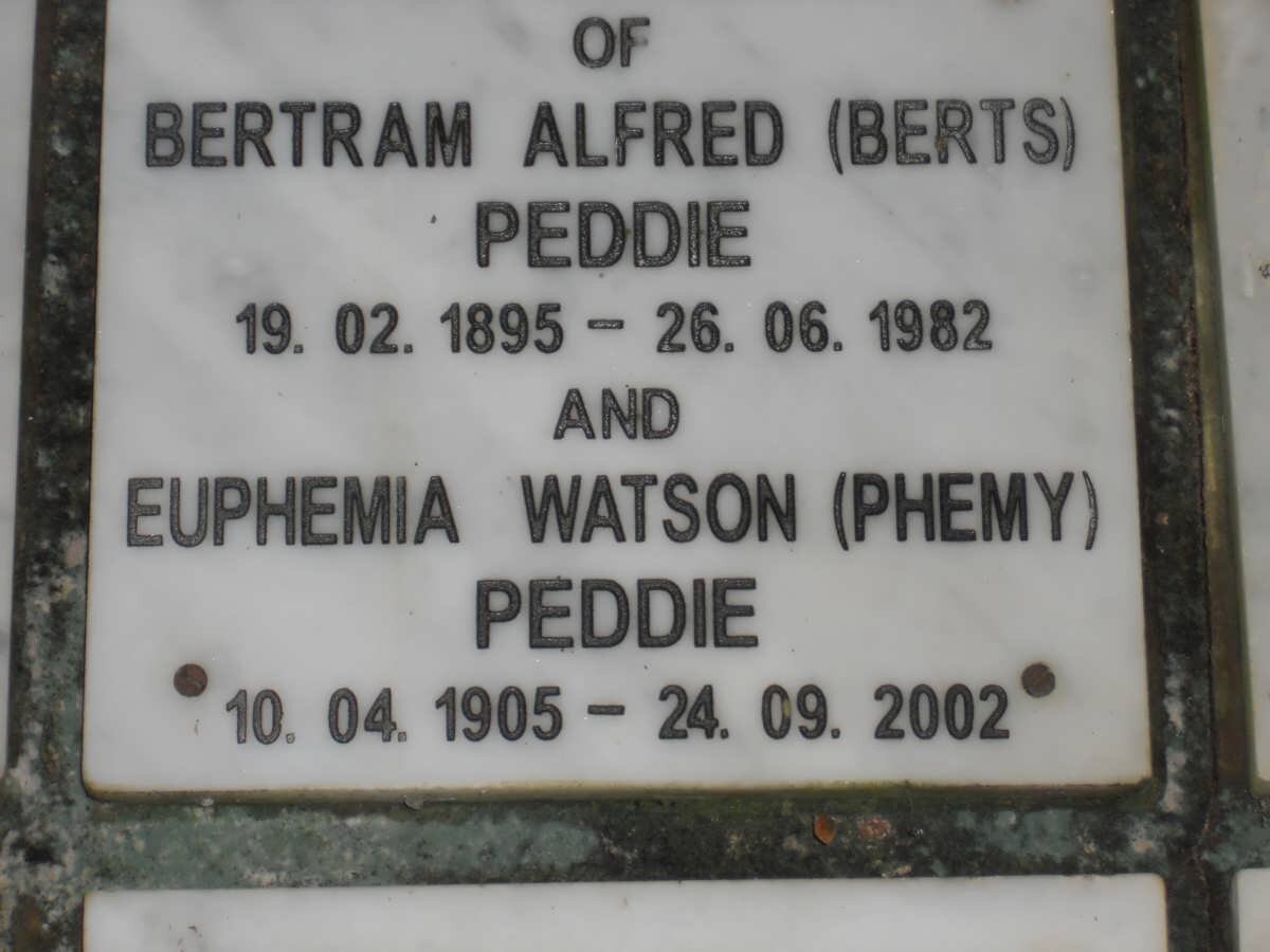 PEDDIE Bertram Alfred 1895-1982 &amp; Euphemia Watson 1905-2002