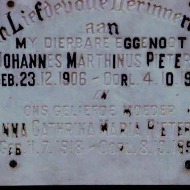 PIETERSE Johannes Marthinus 1906-1987 &amp; Anna Cathrina Maria 1918-1990