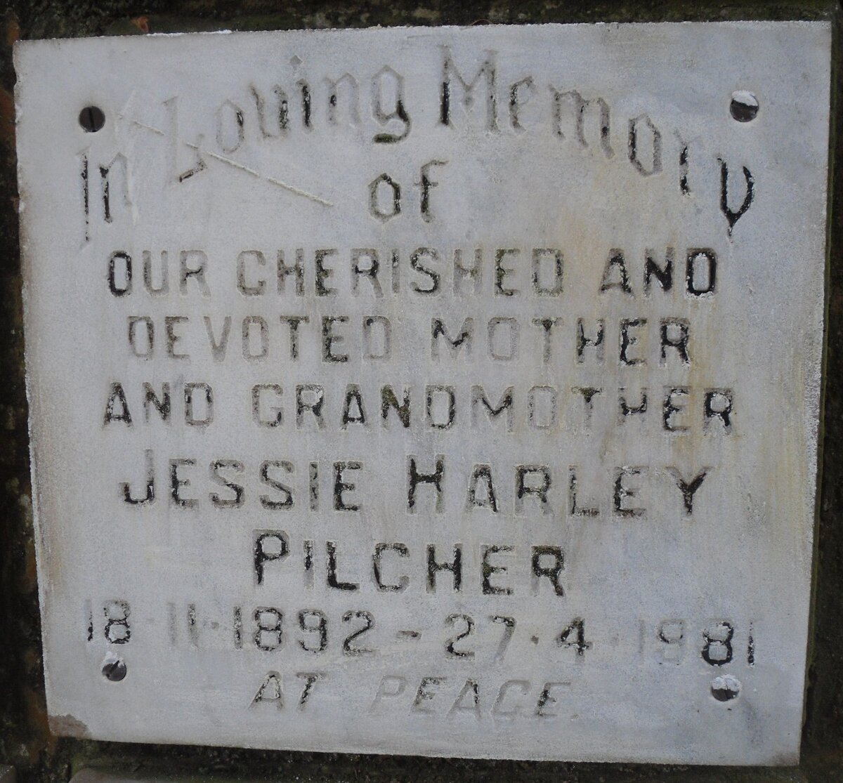 PILCHER Jessie Harley 1892-1981