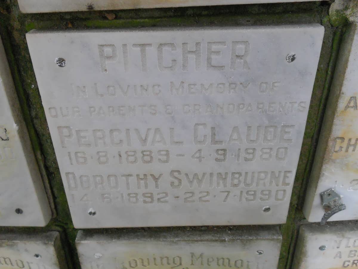 PITCHER Percival Claude 1889-1980 &amp; Dorothy SWINBURNE 1892-1990