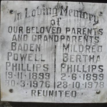 PHILLIPS Baden Powell 1899-1976 &amp; Mildred Bertha 1899-1978