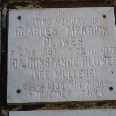 PLOWES Charles Merrick 1897-1977 &amp; Ida Constance MULLERS 1905-1989