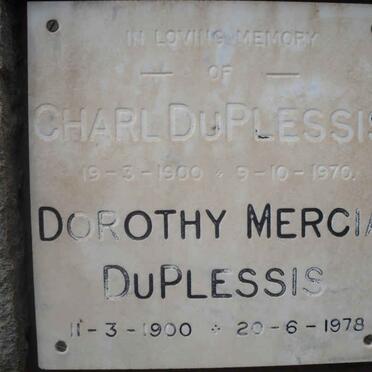 PLESSIS Charl, du 1900-1970 &amp; Dorothy Mercia 1900-1978