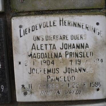 PRINSLOO Jochemus Johannes 1896-1986 &amp; Aletta Johanna Magdalena 1904-1984