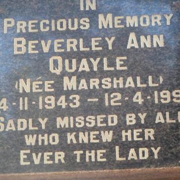 QUAYLE Beverley Ann nee MARSHALL 1943-1991