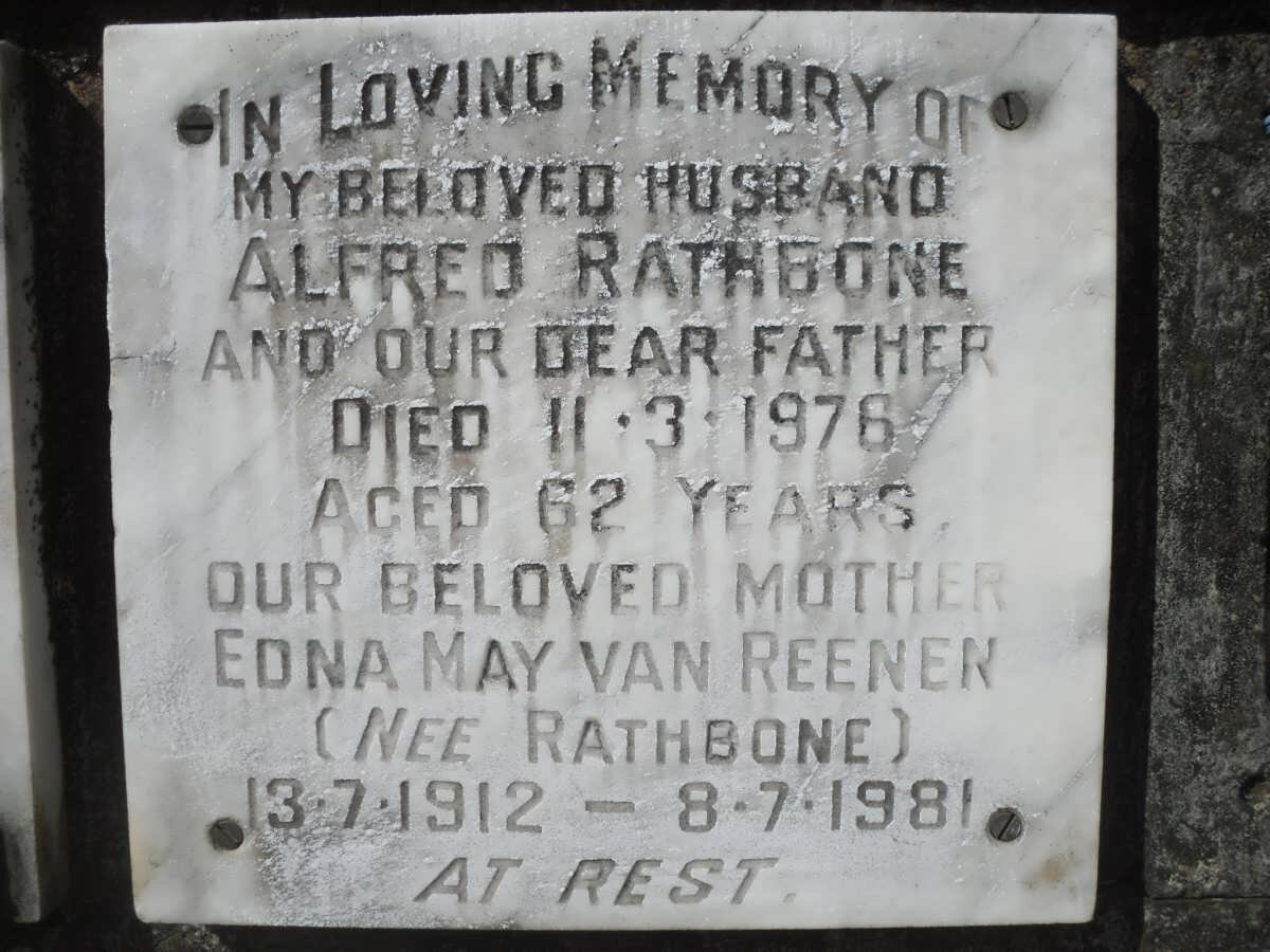 RATHBONE Alfred -1976 :: VAN REENEN Edna May nee RATHBONE 1912-1981