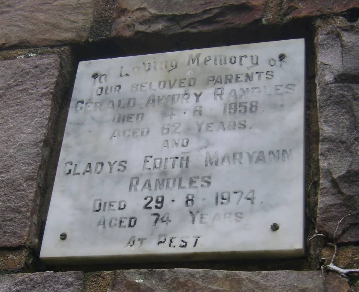RANDLES Gerald Awdry -1958 &amp; Gladys Edith Maryann -1974