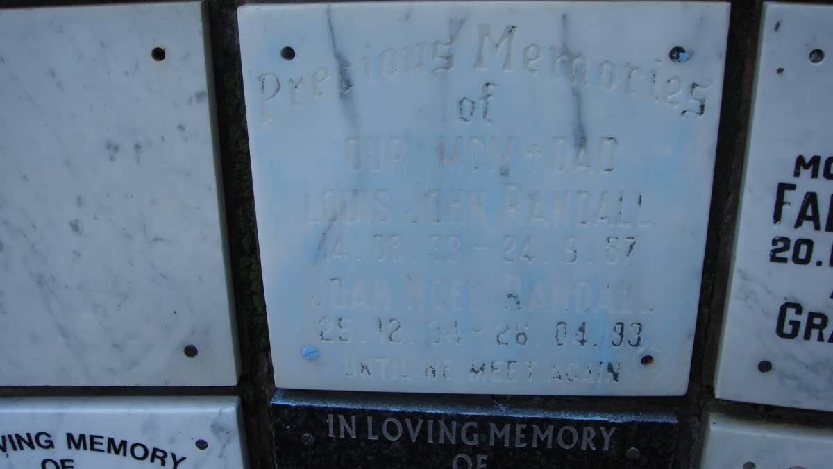 RANDALL Louis John 1933-1987 &amp; Joan Noel 1934-1993
