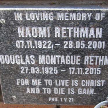 RETHMAN Douglas Montague 1925-2015 &amp; Naomi 1922-2001