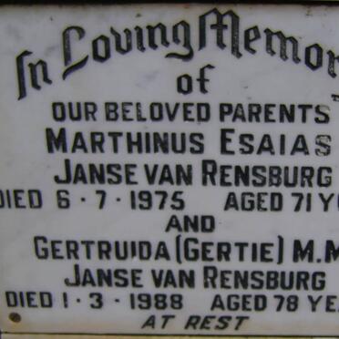 RENSBURG Marthinus Esaias, Janse van -1975 &amp; Gertruida M.M. -1988