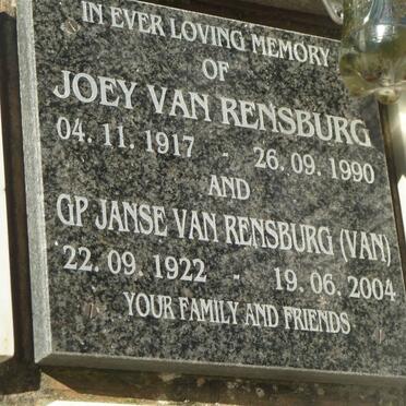 RENSBURG G.P., Janse van 1922-2004 &amp; Joey 1917-1990