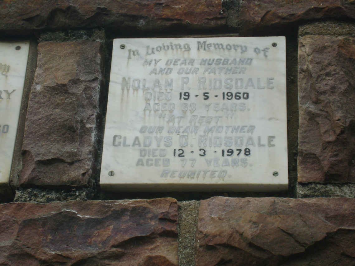 RIDSDALE Nolan P. -1960 &amp; Gladys G. -1978