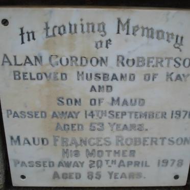 ROBERTSON Alan Gordon -1970 :: ROBERTSON Maud Frances -1978
