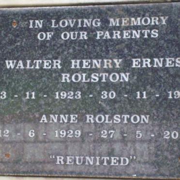 ROLSTON Walter Henry Ernest 1923-1974 &amp; Anne 1929-2005