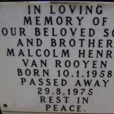 ROOYEN Malcolm Henry, van 1958-1975