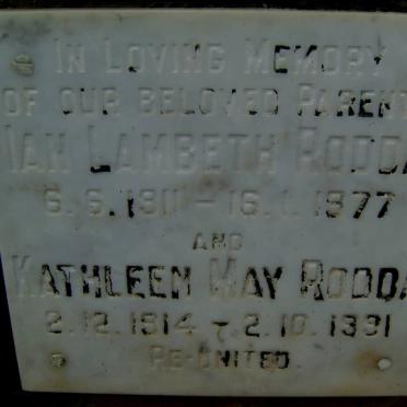 RODDA Ian Lambeth 1911-1977 &amp; Kathleen May 1914-1991