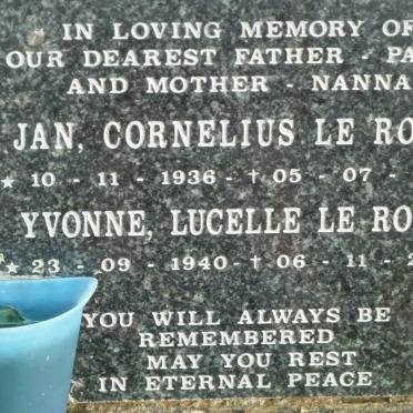 ROUX Jan Cornelius, le 1936-2006 &amp; Yvonne Lucelle 1940-2006