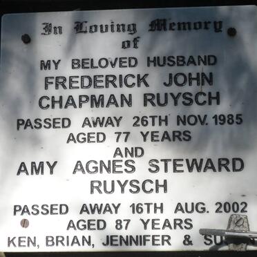 RUYSCH Frederick John Chapman -1985 &amp; Amy Agnes Steward -2002