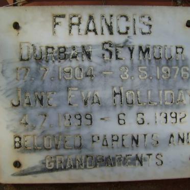 SEYMOUR Francis Durban 1904-1976 &amp; Jane Eva HOLLIDAY 1899-1992