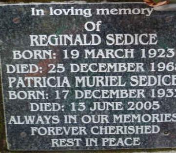 SEDICE Reginald 1923-1968 &amp; Patricia Muriel 1932-2005