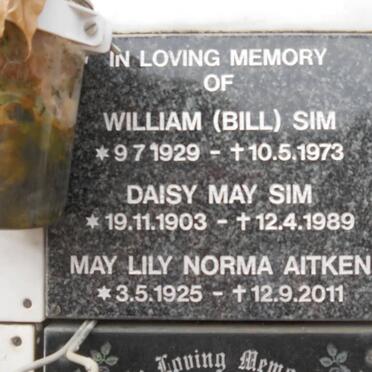 SIM William 1929-1973 :: SIM Daisy May 1903-1989 :: AITKEN May Lily Norma 1925-2011