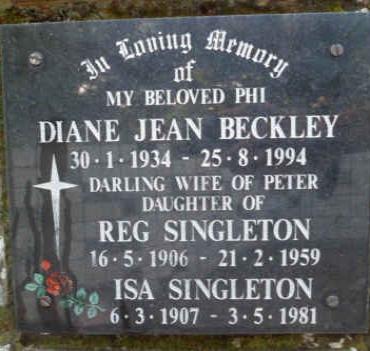 SINGLETON Reg 1906-1959 &amp; Isa 1907-1981 :: BECKLEY Diane Jean nee SINGLETON 1934-1994