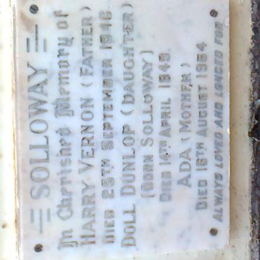 SOLLOWAY Harry Vernon -1946 &amp; Ada -1964 :: DUNLOP Doll nee SOLLOWAY -1949