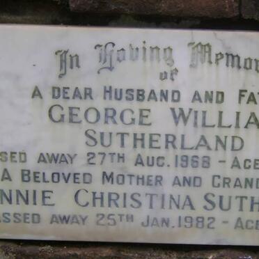 SUTHERLAND George William -1968 &amp; Minnie Christina -1982