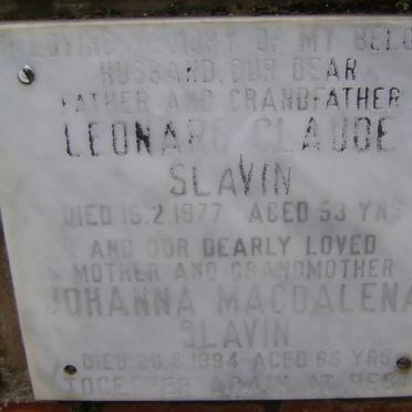 SLAVIN Leonard Claude -1977 &amp; Johanna Magdalena -1994