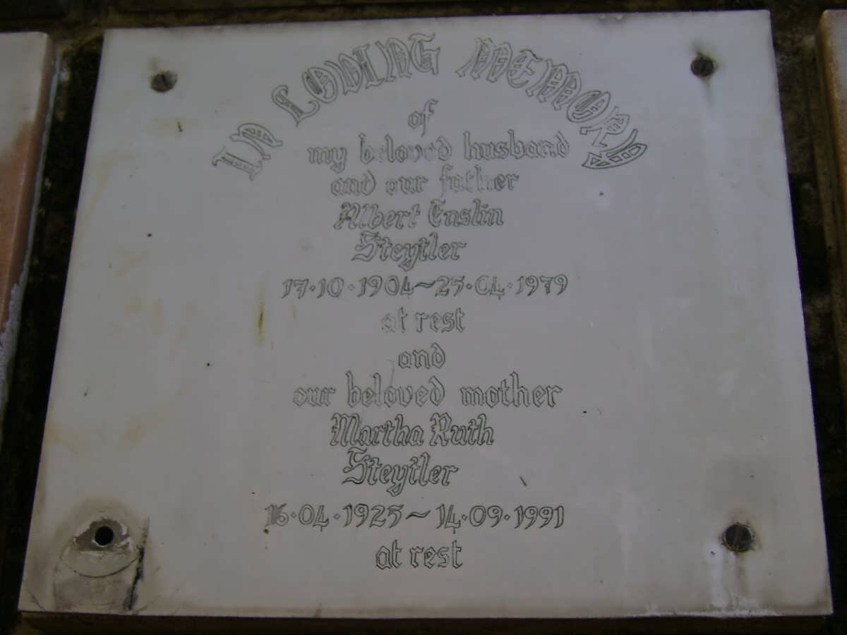 STEYTLER Albert Enslin 1904-1979 &amp; Martha Ruth 1925-1991