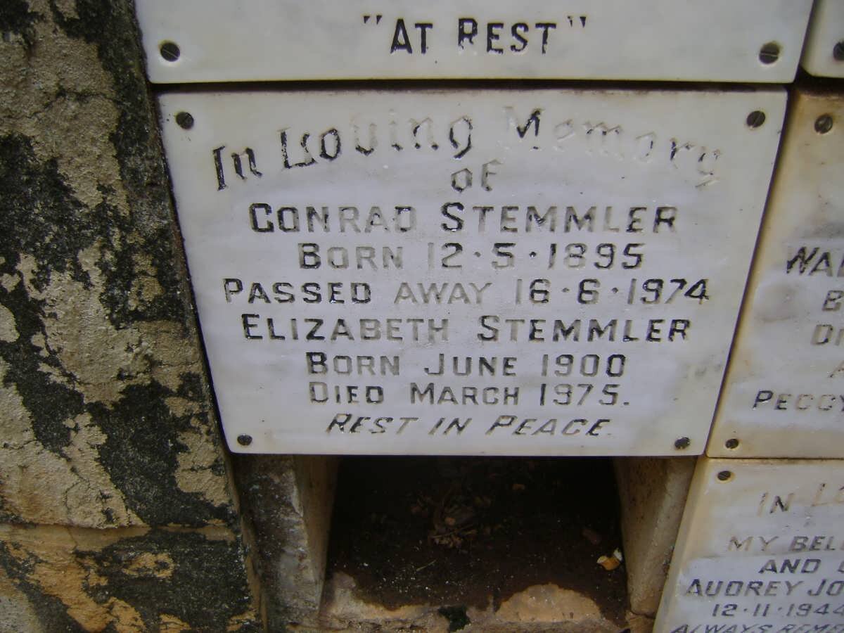 STEMMLER Conrad 1895-1974 &amp; Elizabeth 1900-1975