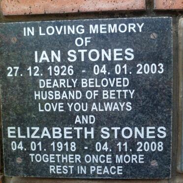 STONES Ian 1926-2003 &amp; Elizabeth 1918-2008